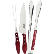 Jogo Para Churrasco 3 Peças Polywood Vermelho Tramontina Com Lâminas Em Aço Inox